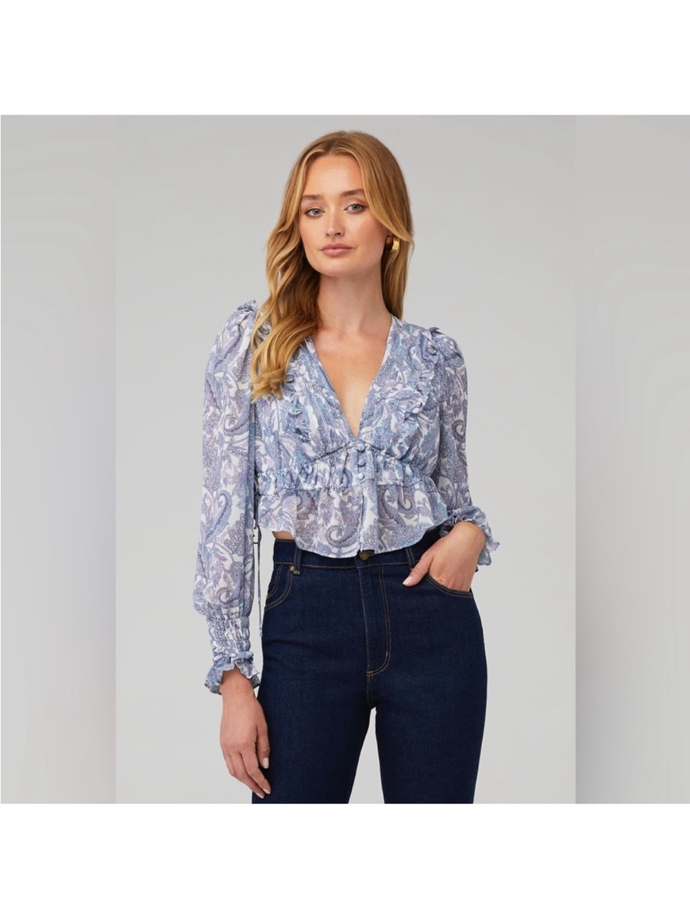 For Love & Lemons Janelle Crop Top Blouse – Size L